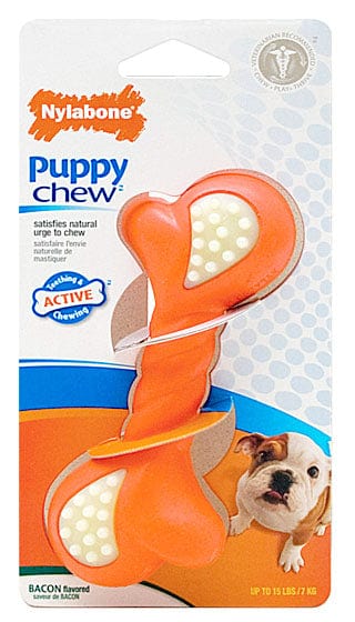 Nylabone Puppy Teething Chew Toy with Double - Action and Bacon Flavor
