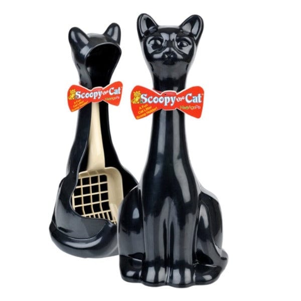 New Age Pet Stylish Cat - Shaped Litter Scoop with Holder in Black or White