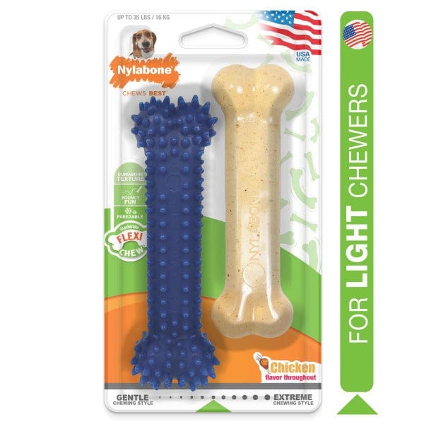 Nylabone Combo Pack: Dental Chew and Flexi Bone Dog Chew Toys for Moderate Chewers