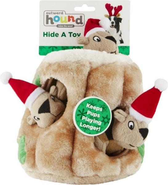 Outward Hound's Festive Holiday Edition Hide-a-Squirrel Interactive Plush Dog Puzzle Toy