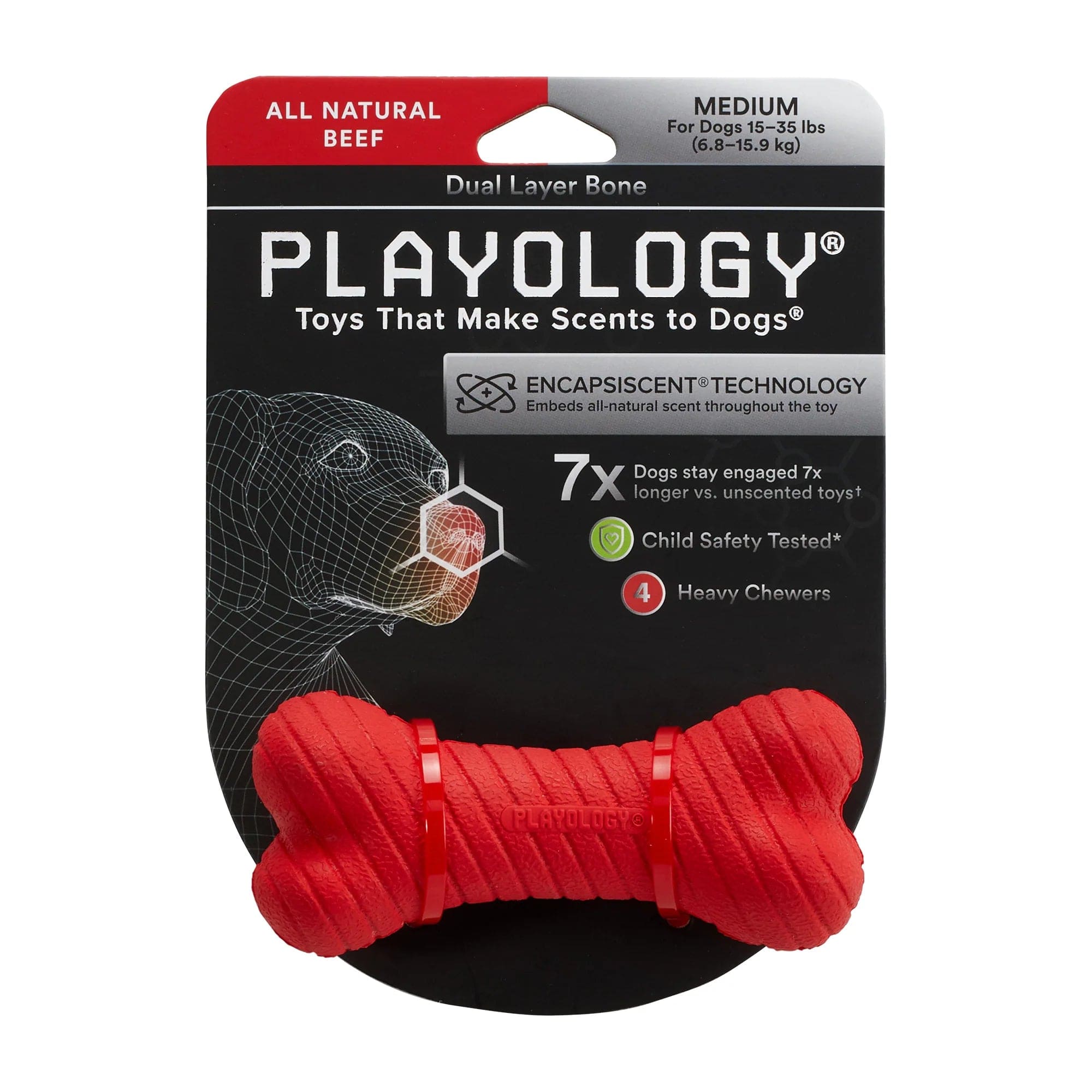Playology Double - Layered Bone Toy for Dogs with All - Natural Scent