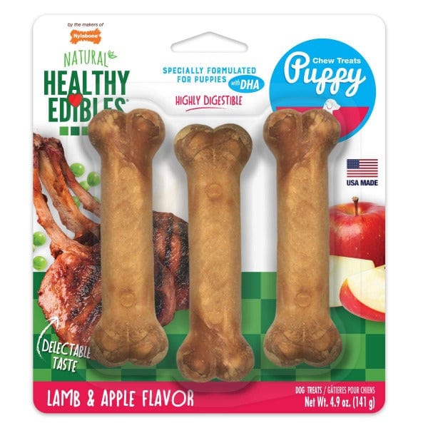 Nylabone Premium Healthy Edibles Puppy Chew Treats with Delectable Lamb and Apple Flavor for Regular-Sized Puppies
