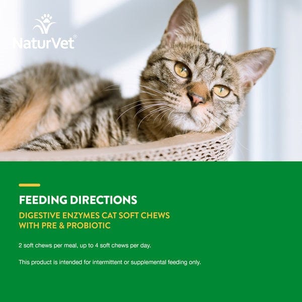 NaturVet Premium Digestive Enzymes Soft Chews with Prebiotics and Probiotics for Feline Companions
