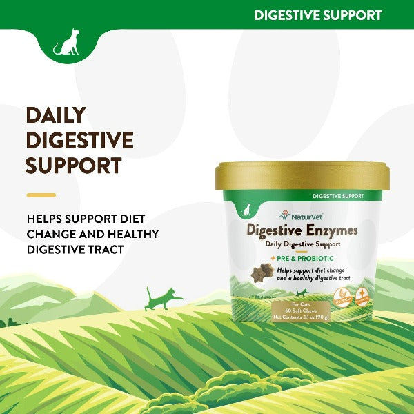 NaturVet Premium Digestive Enzymes Soft Chews with Prebiotics and Probiotics for Feline Companions