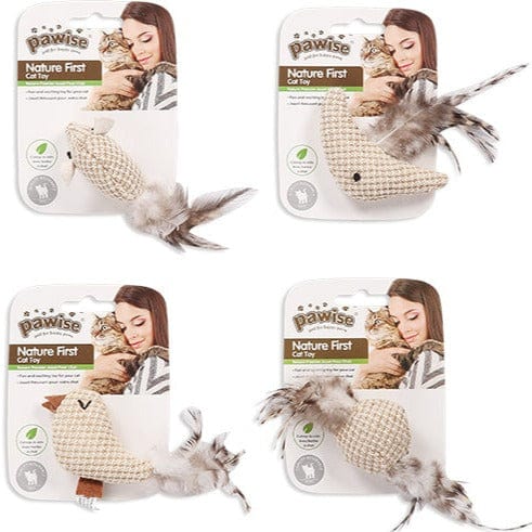 Pawise Nature First Interactive Plush Cat Toy with Fun Bird Feathers and Catnip