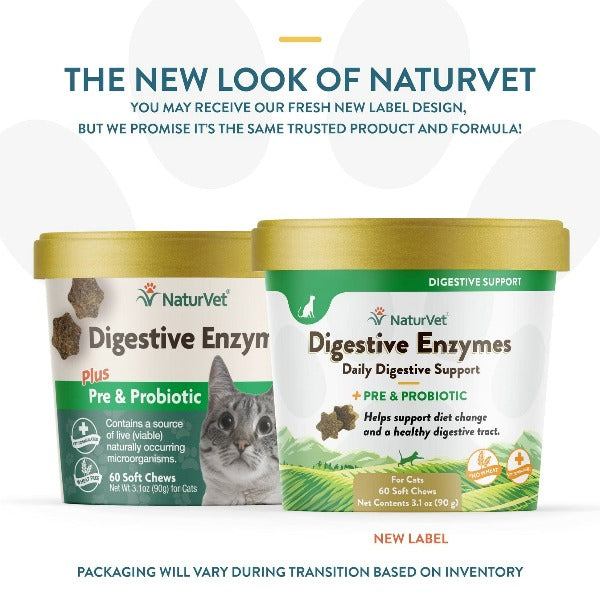 NaturVet Premium Digestive Enzymes Soft Chews with Prebiotics and Probiotics for Feline Companions