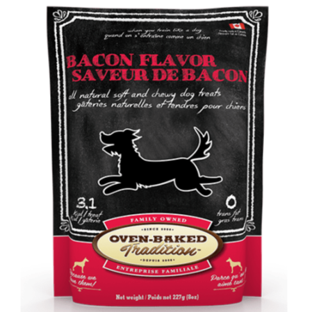 Oven-Baked, Soft & Chewy Natural Bacon Dog Treats with Whole Grains