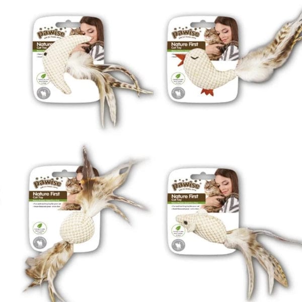 Pawise Nature First Interactive Plush Cat Toy with Fun Bird Feathers and Catnip