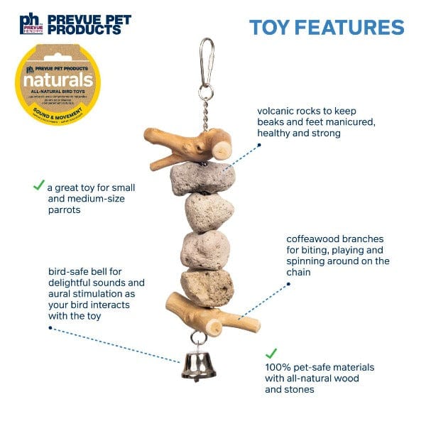 Prevue Pet Products Naturals™ All - in - One Sound and Movement Block Rock Toy for Medium to Large Birds