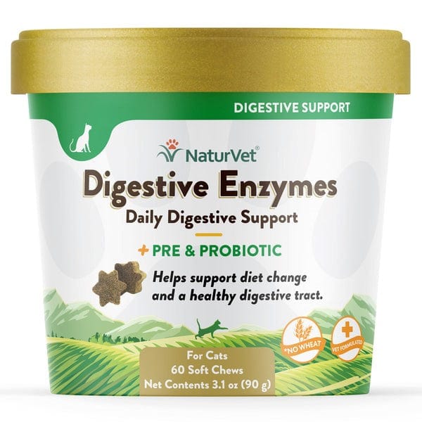 NaturVet Premium Digestive Enzymes Soft Chews with Prebiotics and Probiotics for Feline Companions