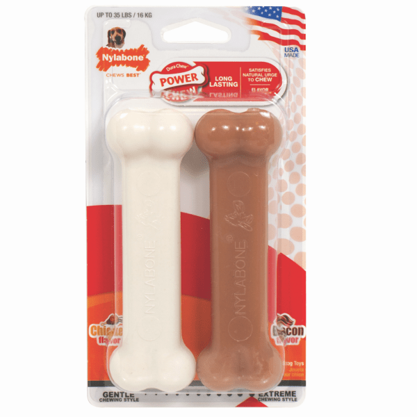 Nylabone Twin Pack of Durable Bacon & Chicken Flavored Dog Chew Toys
