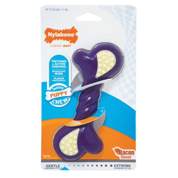 Nylabone Puppy Teething Chew Toy with Double - Action and Bacon Flavor