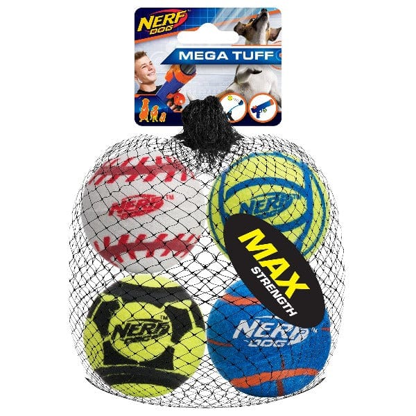 Nerf Dog Medium-Sized Tuff Sports Ball Toy in a Convenient 4-Pack Set