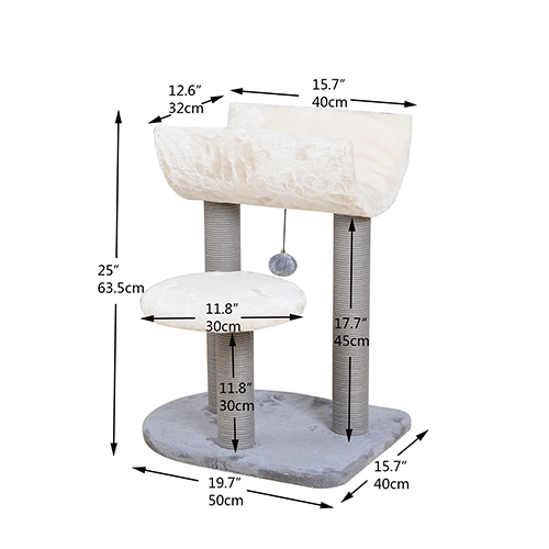 PetPals Cradle-Style Indoor Cat Tree with Hanging Teaser Toy for Small Cats and Kittens
