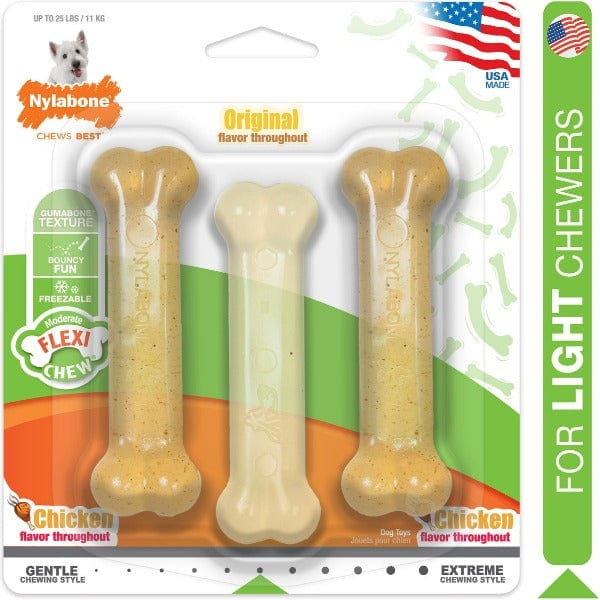 Nylabone FlexiChew Triple Pack: Chicken & Original Flavored Dog Chew Toys