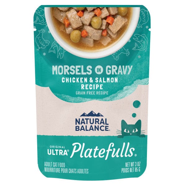 Natural Balance Platefulls Premium Chicken & Omega - rich Salmon Recipe Delectable Morsels in Gravy Cat Food Pouch