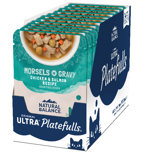Natural Balance Platefulls Premium Chicken & Omega - rich Salmon Recipe Delectable Morsels in Gravy Cat Food Pouch