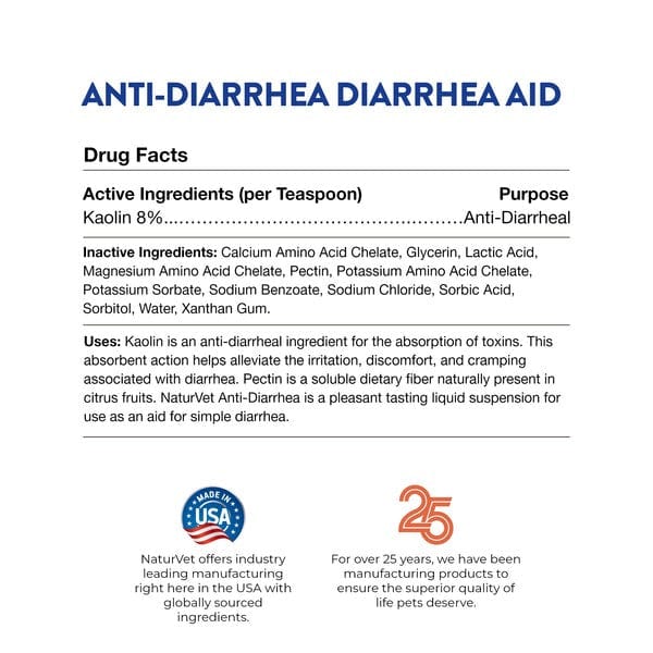 NaturVet Liquid Anti - Diarrhea Solution with Kaolin for Canine and Feline Companions