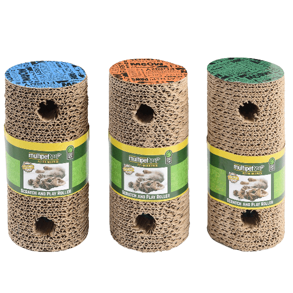 Multipet Catnip - Infused Scratch & Play Roller Cat Toy in 3 Colors