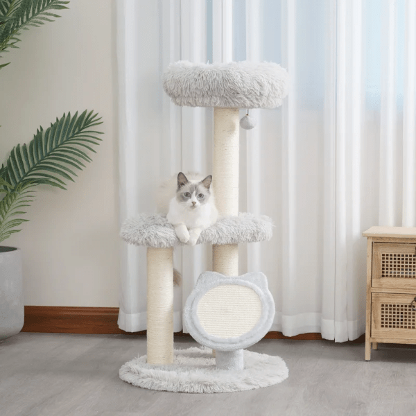 Cozy 3-Level PetPals Rock View Cat Tree with Teaser Toy