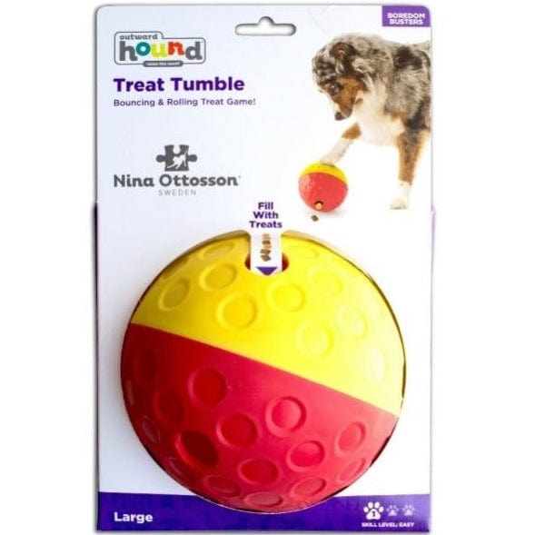Outward Hound's Colorful Red and Yellow Treat - Dispensing Tumble Ball for Dogs