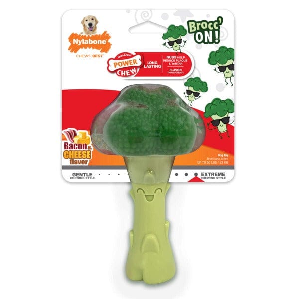 Nylabone Durable Bacon & Cheese Flavored Broccoli-Shape Dog Toy for Up to 50 lbs Dogs