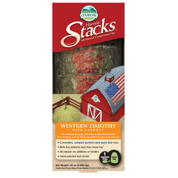 Oxbow Western Timothy Hay Harvest Stacks with Dried Carrots for Small Herbivores