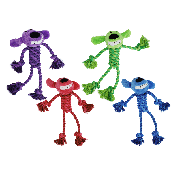 Multipet Plush - Head Rope Body Loofa Dog Toy in 4 Vibrant Colors