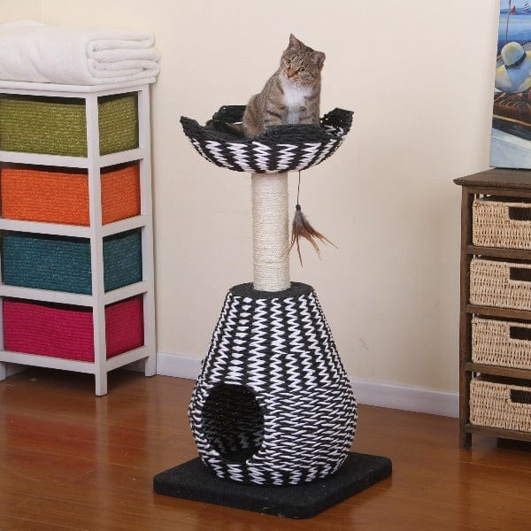 PetPals Premium Black and White King-Sized Cat Tree for Feline Fun