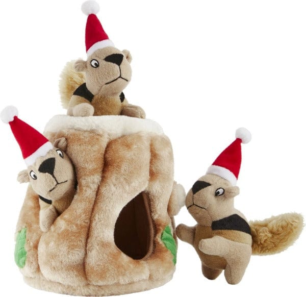 Outward Hound's Festive Holiday Edition Hide-a-Squirrel Interactive Plush Dog Puzzle Toy