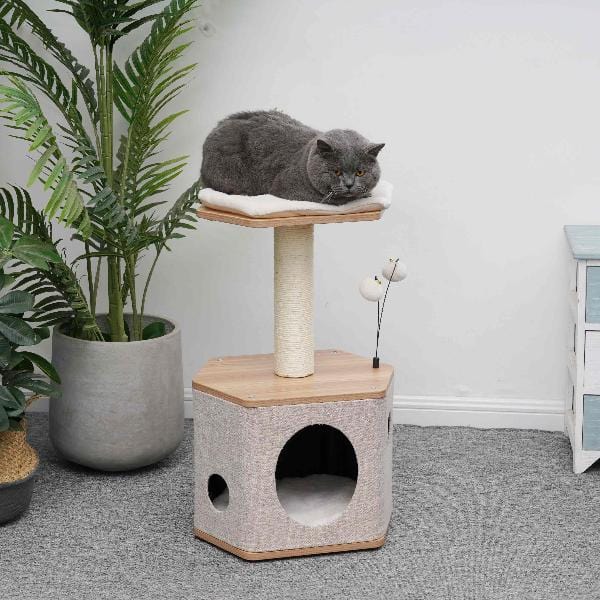 PetPals Modern Multifunctional Shrine-Style Cat Tree for Indoor Cats